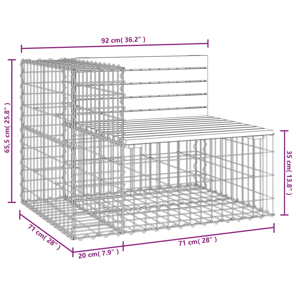 vidaXL Garden Bench Gabion Design 92x71x65.5 cm Impregnated Wood Pine