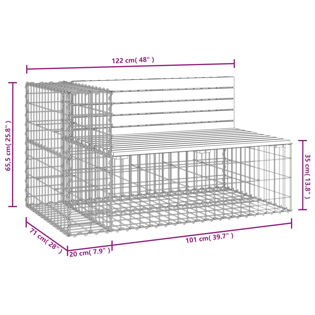 vidaXL Garden Bench Gabion Design 122x71x65.5 cm Solid Wood Pine