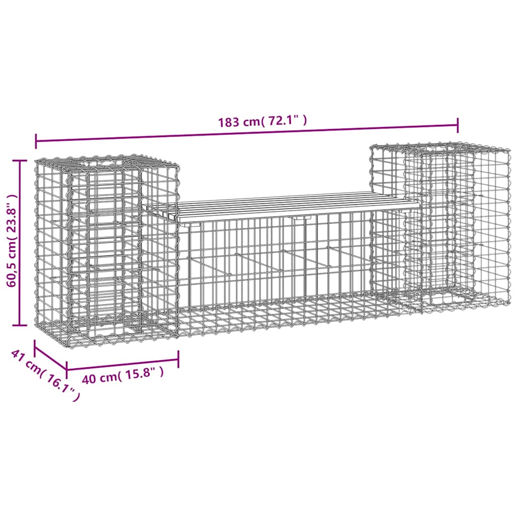 vidaXL Garden Bench Gabion Design 183x41x60,5 cm Solid Wood Pine