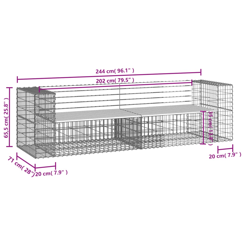 vidaXL Garden Bench Gabion Design 244x71x65.5 cm Solid Wood Douglas