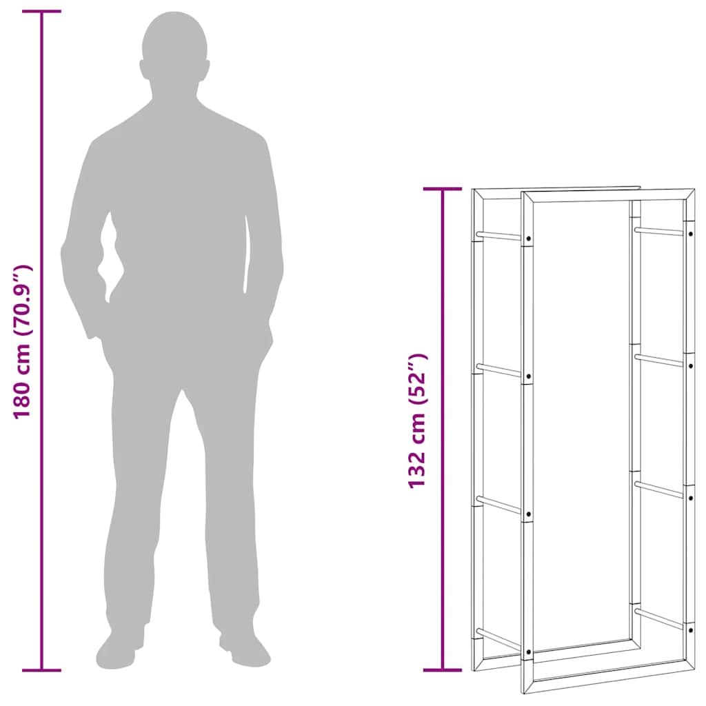 vidaXL Firewood Rack 50x28x132 cm Stainless Steel