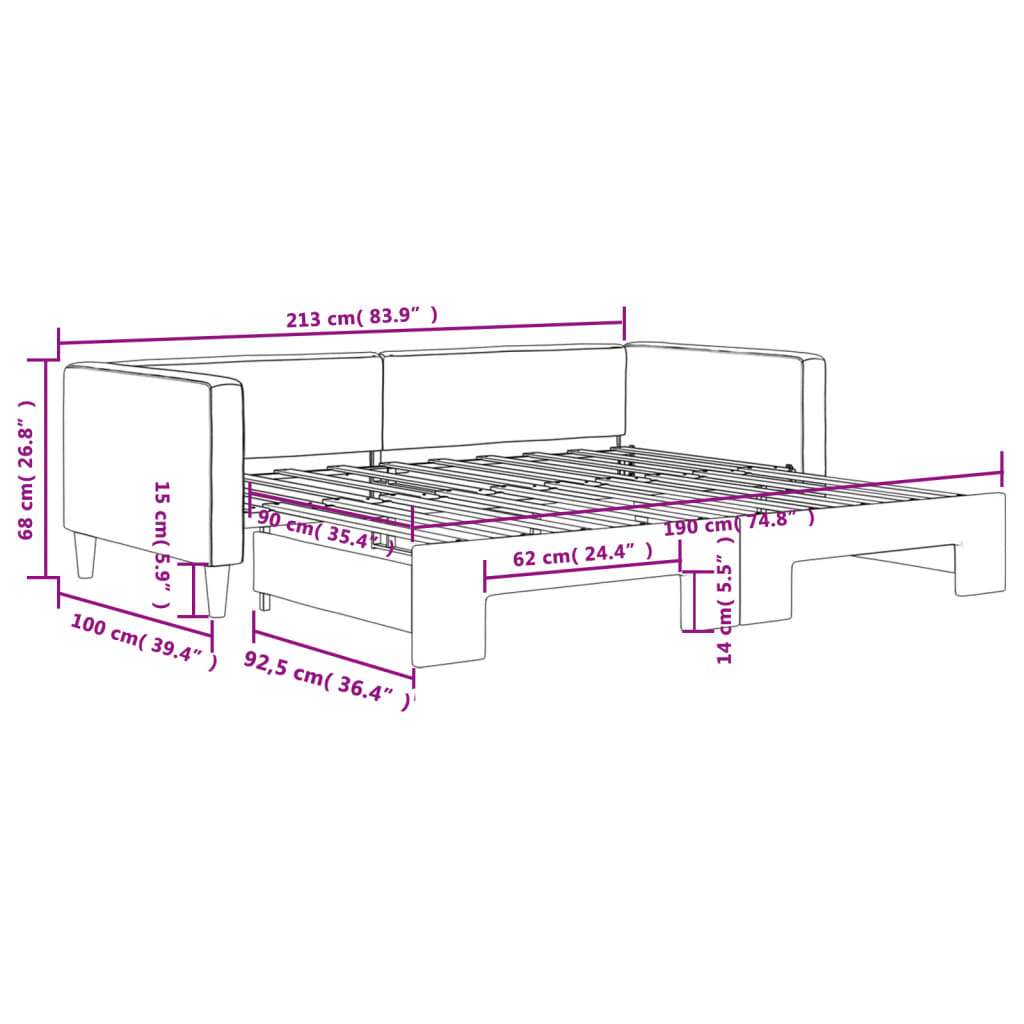 vidaXL Daybed with Trundle without Mattress Dark Grey 90x190 cm Single