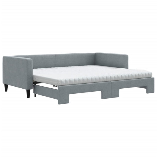 vidaXL Daybed with Trundle and Mattresses Light Grey 90x190 cm Fabric