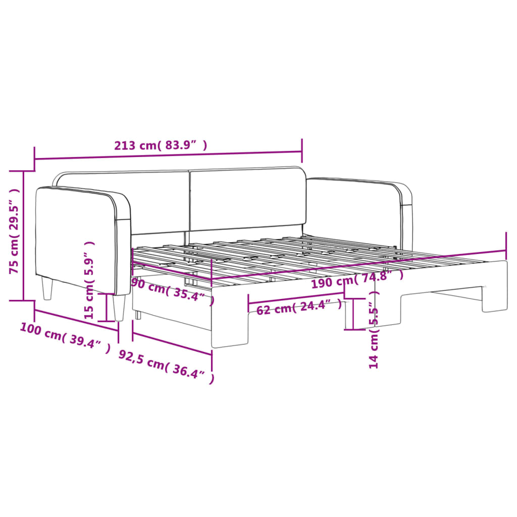 vidaXL Daybed with Trundle without Mattress Dark Grey 90x190 cm