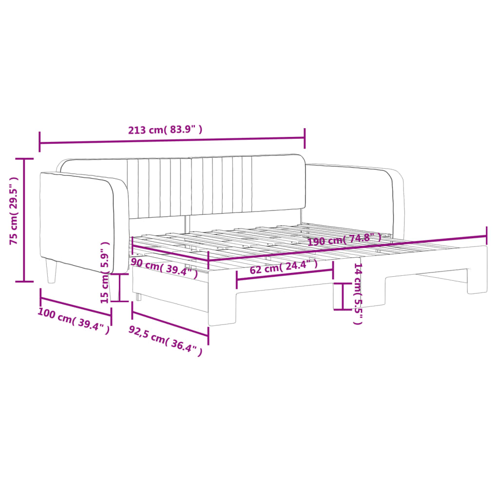 vidaXL Daybed with Trundle without Mattress Dark Grey 90x190 cm