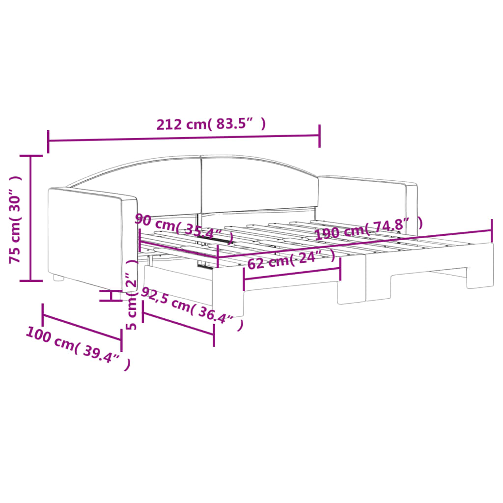 vidaXL Daybed with Trundle without Mattress Light Grey 90x190 cm Single