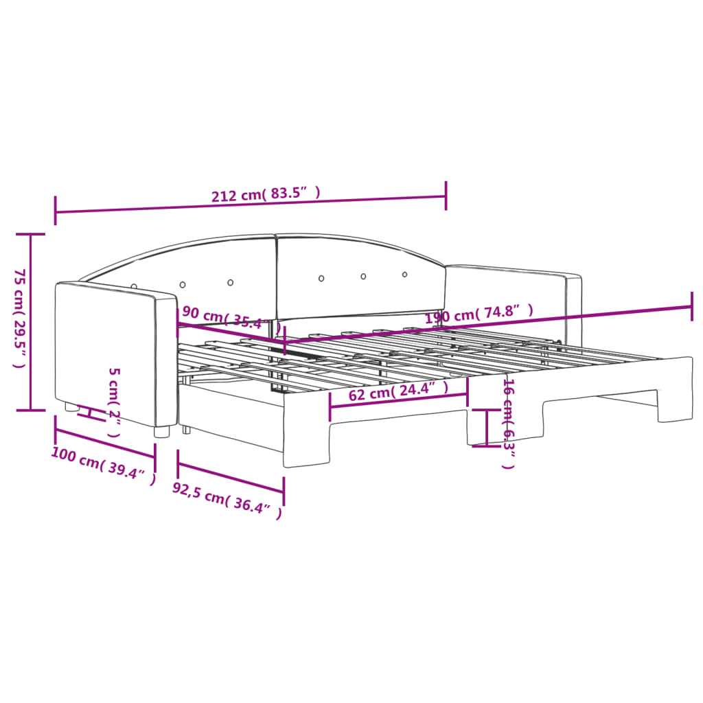 vidaXL Daybed with Trundle without Mattress Dark Grey 90x190 cm Single