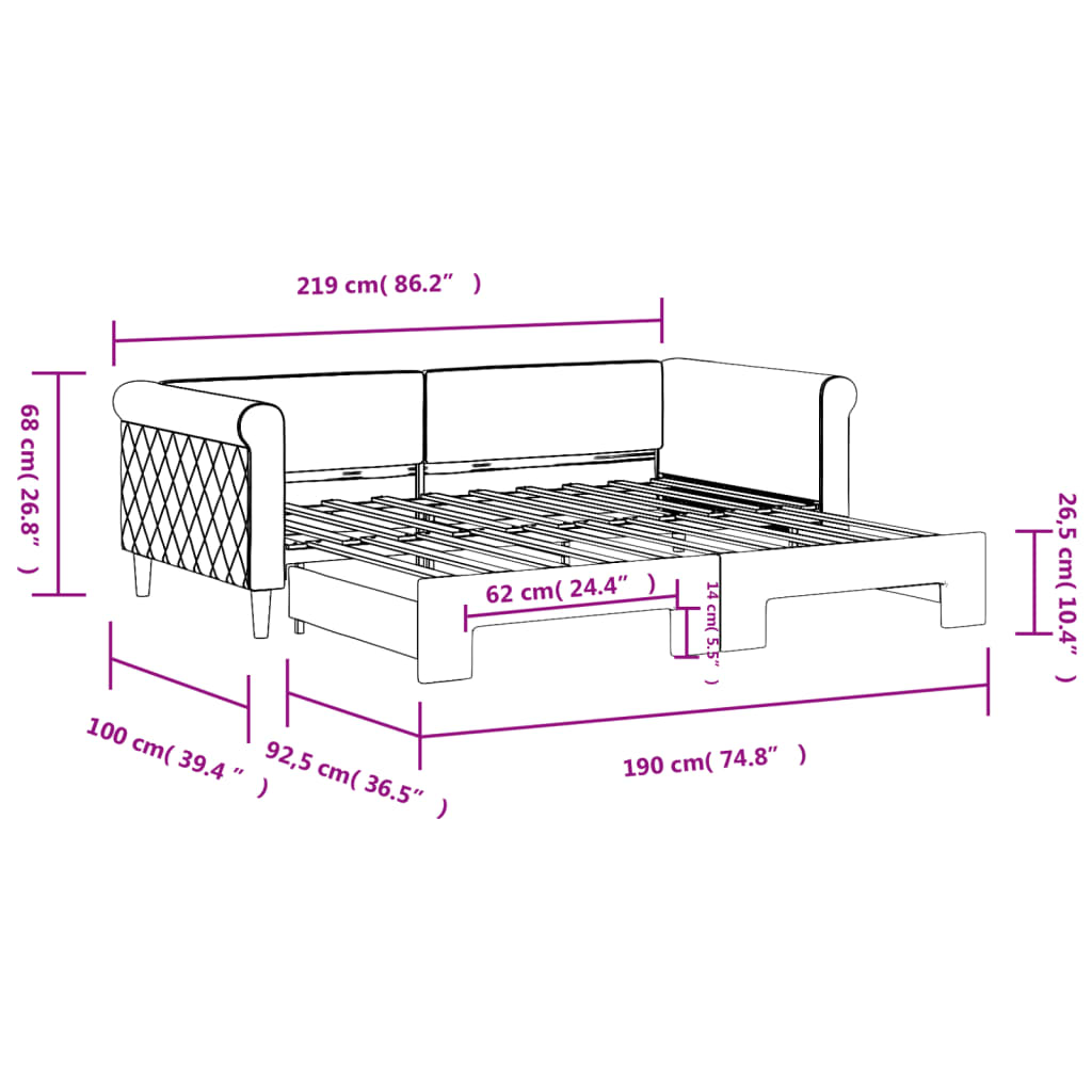 vidaXL Daybed with Trundle without Mattress Light Grey 90x190 cm Single