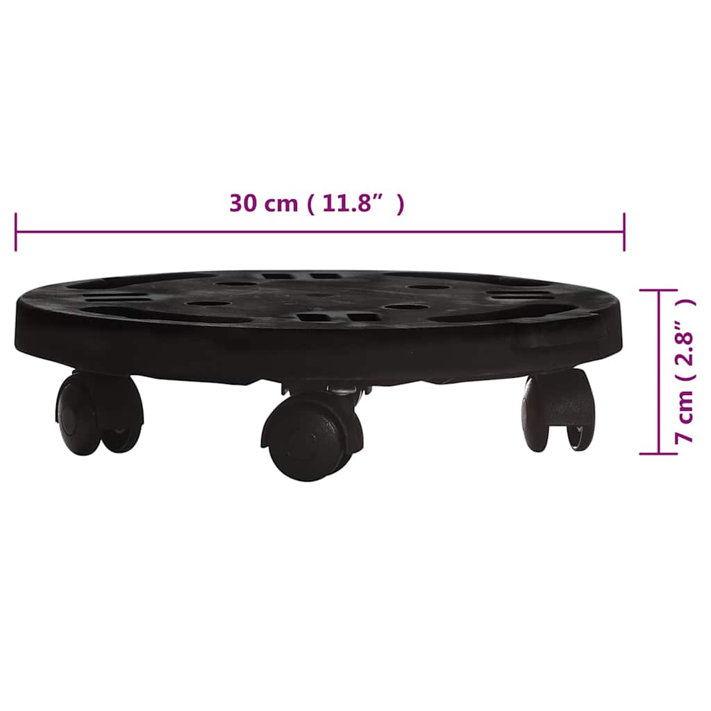 vidaXL Plant Trolleys with Wheels 3 pcs Diameter 30 cm Black 170 kg