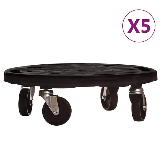 vidaXL Plant Trolleys with Wheels 5 pcs Diameter 40 cm Black 275 kg
