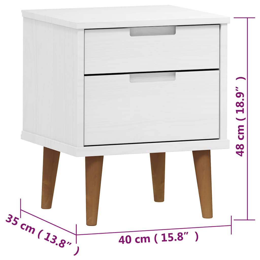 vidaXL Bedside Cabinet "MOLDE" White 40x35x48 cm Solid Wood Pine