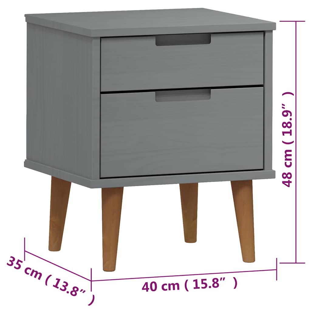 vidaXL Bedside Cabinet "MOLDE" Grey 40x35x48 cm Solid Wood Pine