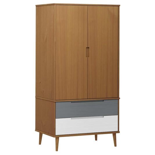 vidaXL Wardrobe "MOLDE" Brown 90x55x175 cm Solid Wood Pine