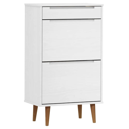 vidaXL Shoe Cabinet "MOLDE" White 59,5x35x103 cm Solid Wood Pine