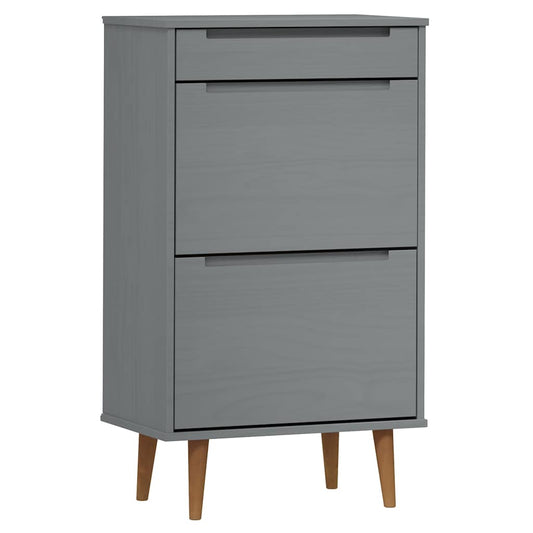vidaXL Shoe Cabinet "MOLDE" Grey 59,5x35x103 cm Solid Wood Pine