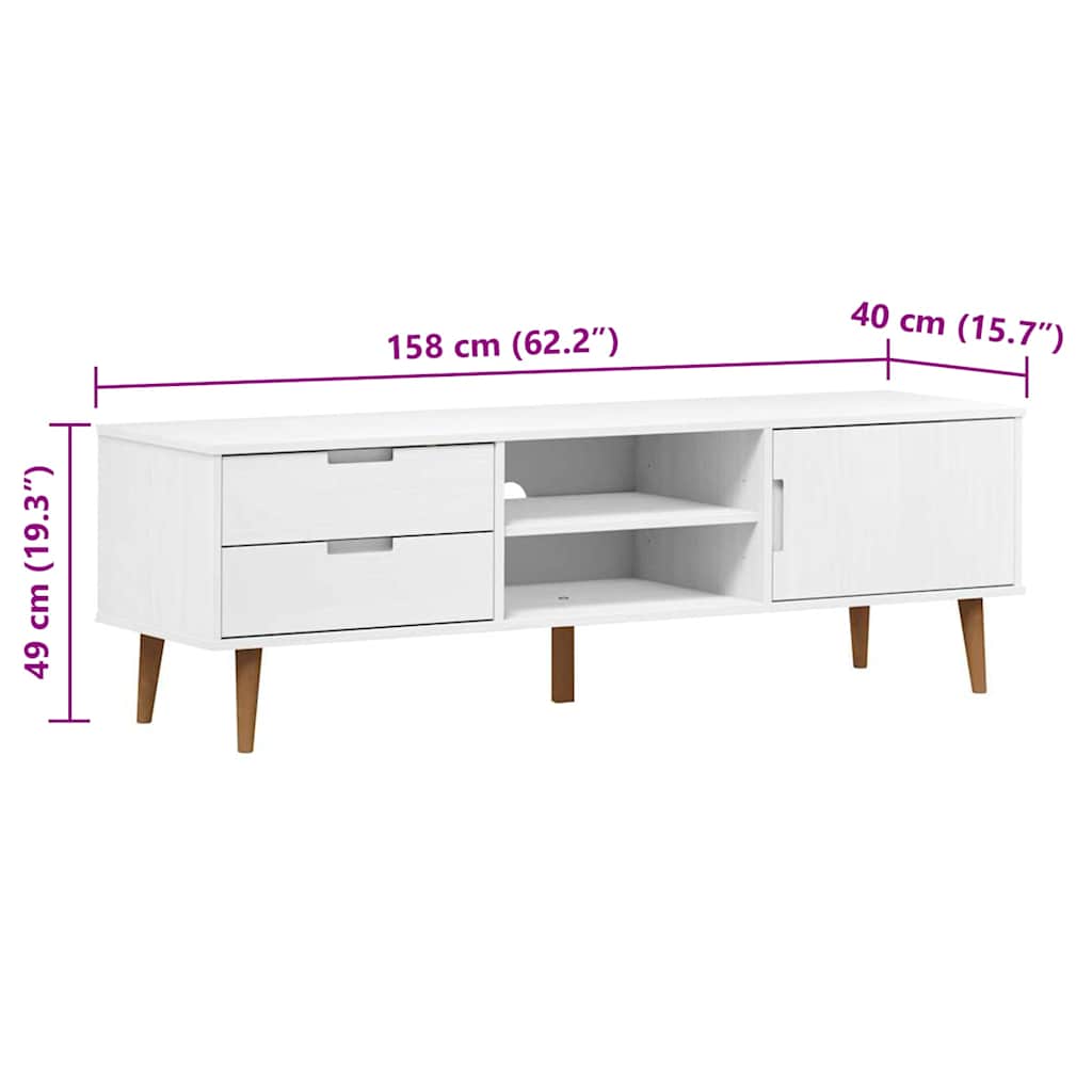vidaXL TV Cabinet "MOLDE" White 158x40x49 cm Solid Wood Pine
