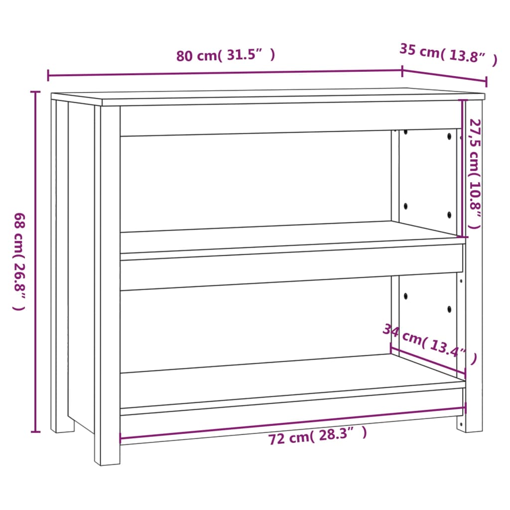 vidaXL Book Cabinet Grey 80x35x68 cm Solid Wood Pine