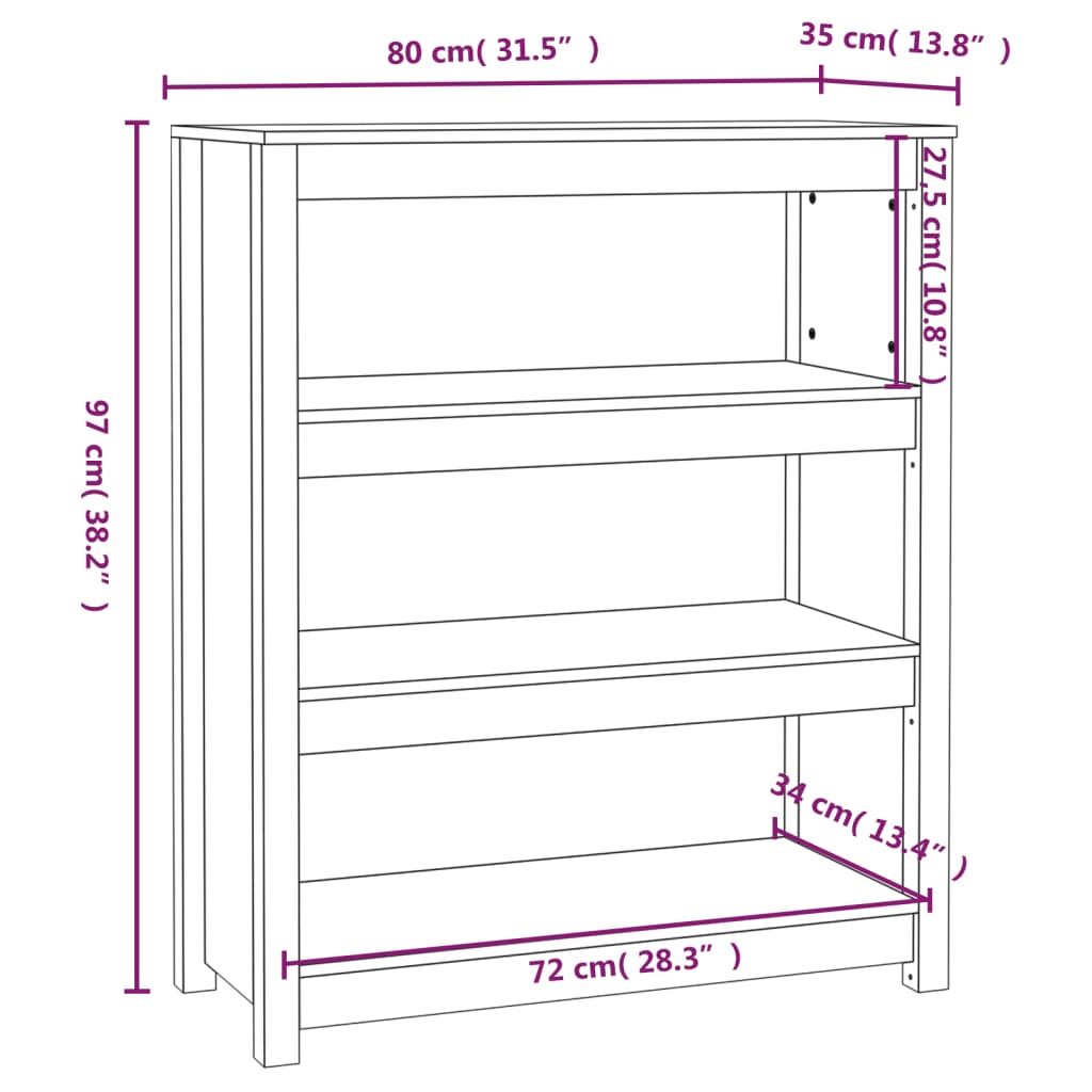 vidaXL Book Cabinet Grey 80x35x97 cm Solid Wood Pine