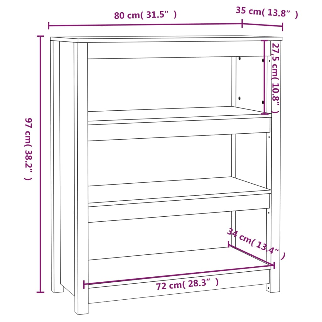 vidaXL Book Cabinet Black 80x35x97 cm Solid Wood Pine
