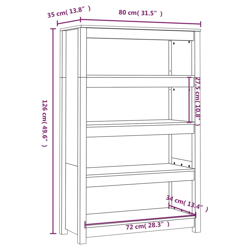 vidaXL Book Cabinet Honey Brown 80x35x126 cm Solid Wood Pine