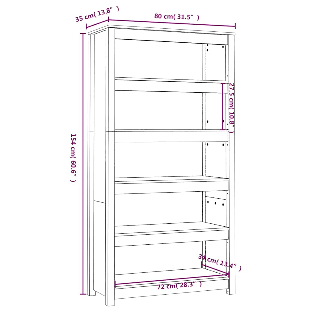 vidaXL Book Cabinet Grey 80x35x154 cm Solid Wood Pine