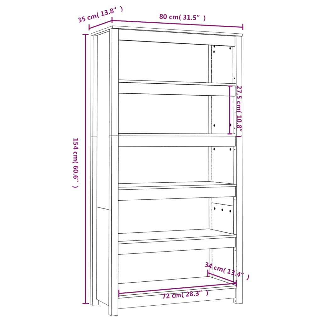 vidaXL Book Cabinet Honey Brown 80x35x154 cm Solid Wood Pine