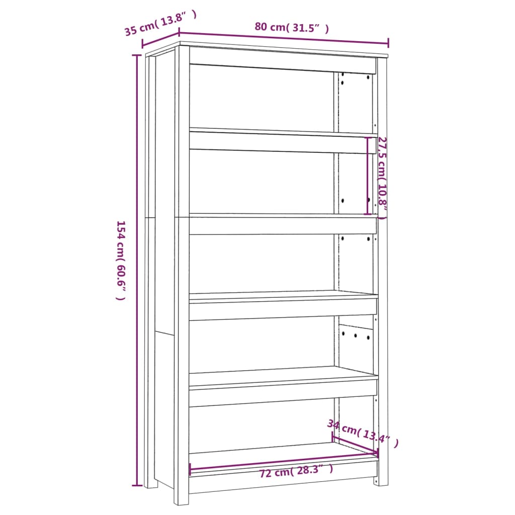 vidaXL Book Cabinet Black 80x35x154 cm Solid Wood Pine