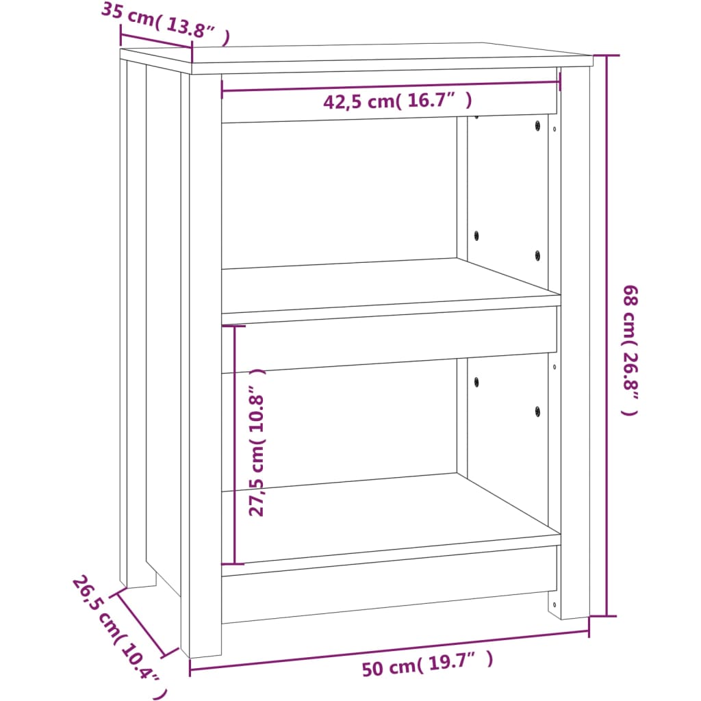 vidaXL Book Cabinet Honey Brown 50x35x68 cm Solid Wood Pine