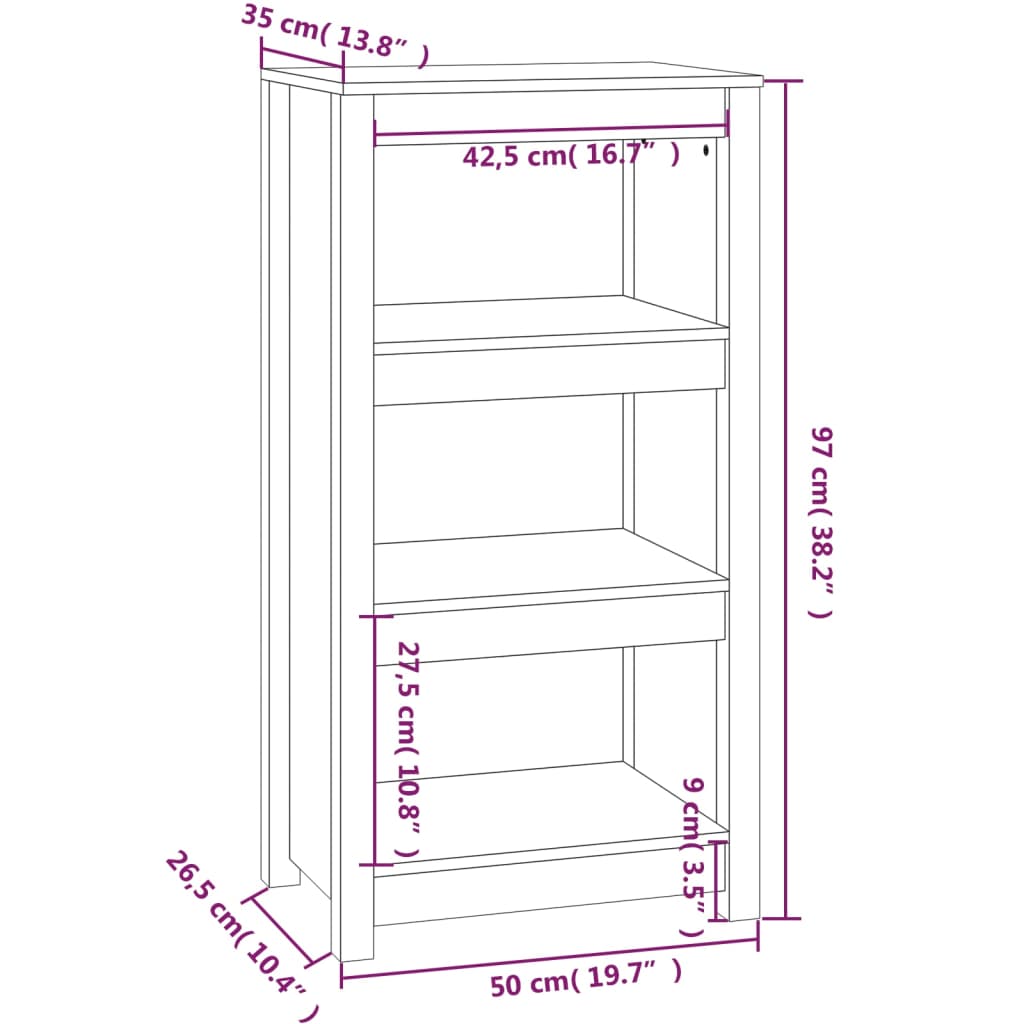 vidaXL Book Cabinet Grey 50x35x97 cm Solid Wood Pine