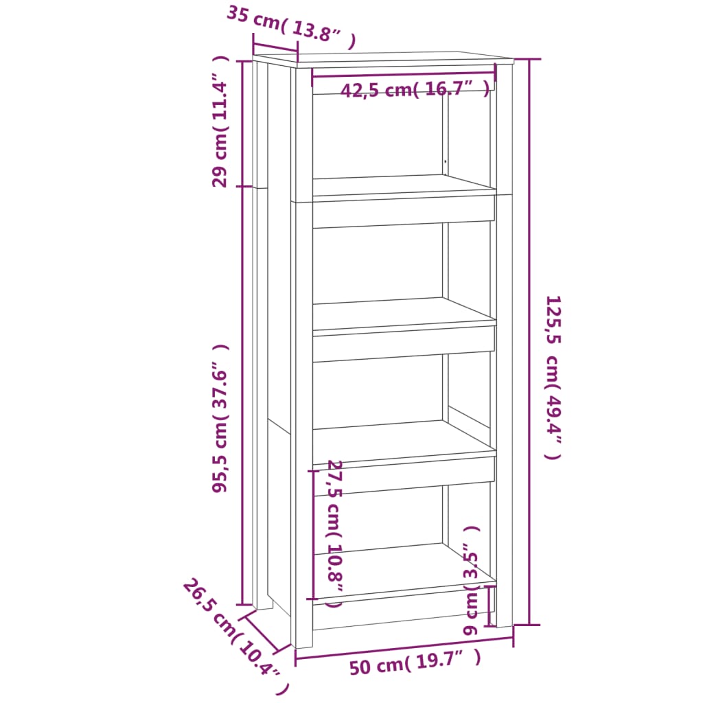 vidaXL Book Cabinet Honey Brown 50x35x125,5 cm Solid Wood Pine