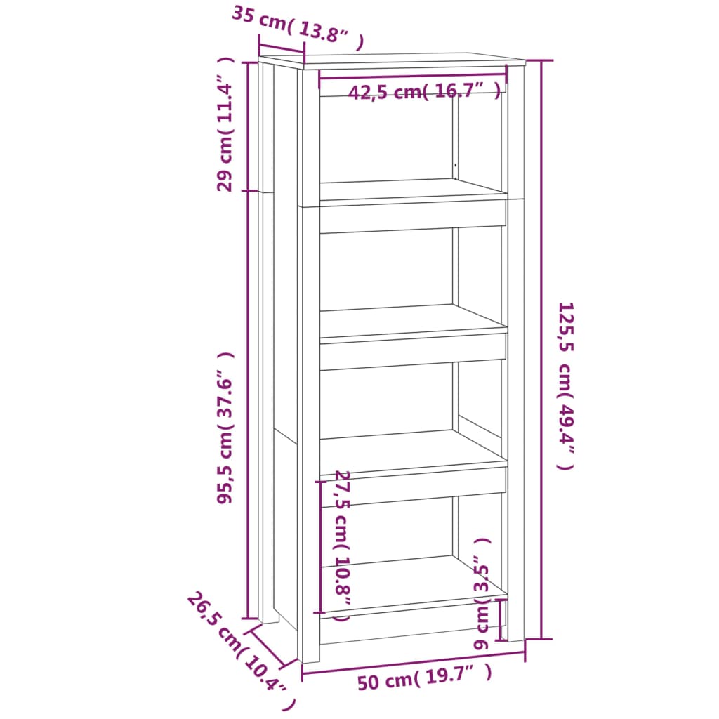 vidaXL Book Cabinet Black 50x35x125,5 cm Solid Wood Pine