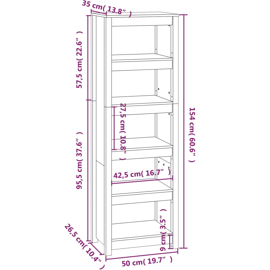 vidaXL Book Cabinet Honey Brown 50x35x154 cm Solid Wood Pine
