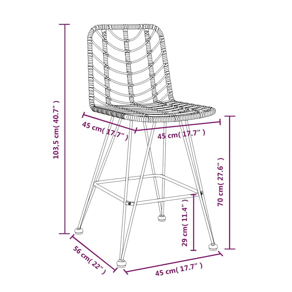 vidaXL Bar Stools 2 pcs 45x56x103,5 cm PE Rattan and Steel