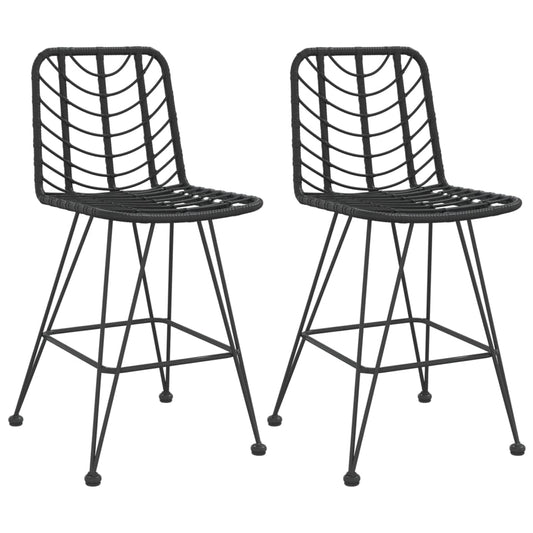 vidaXL Bar Stool | Set of 2 | Black | PE Rattan and Steel | Regular | Footrest