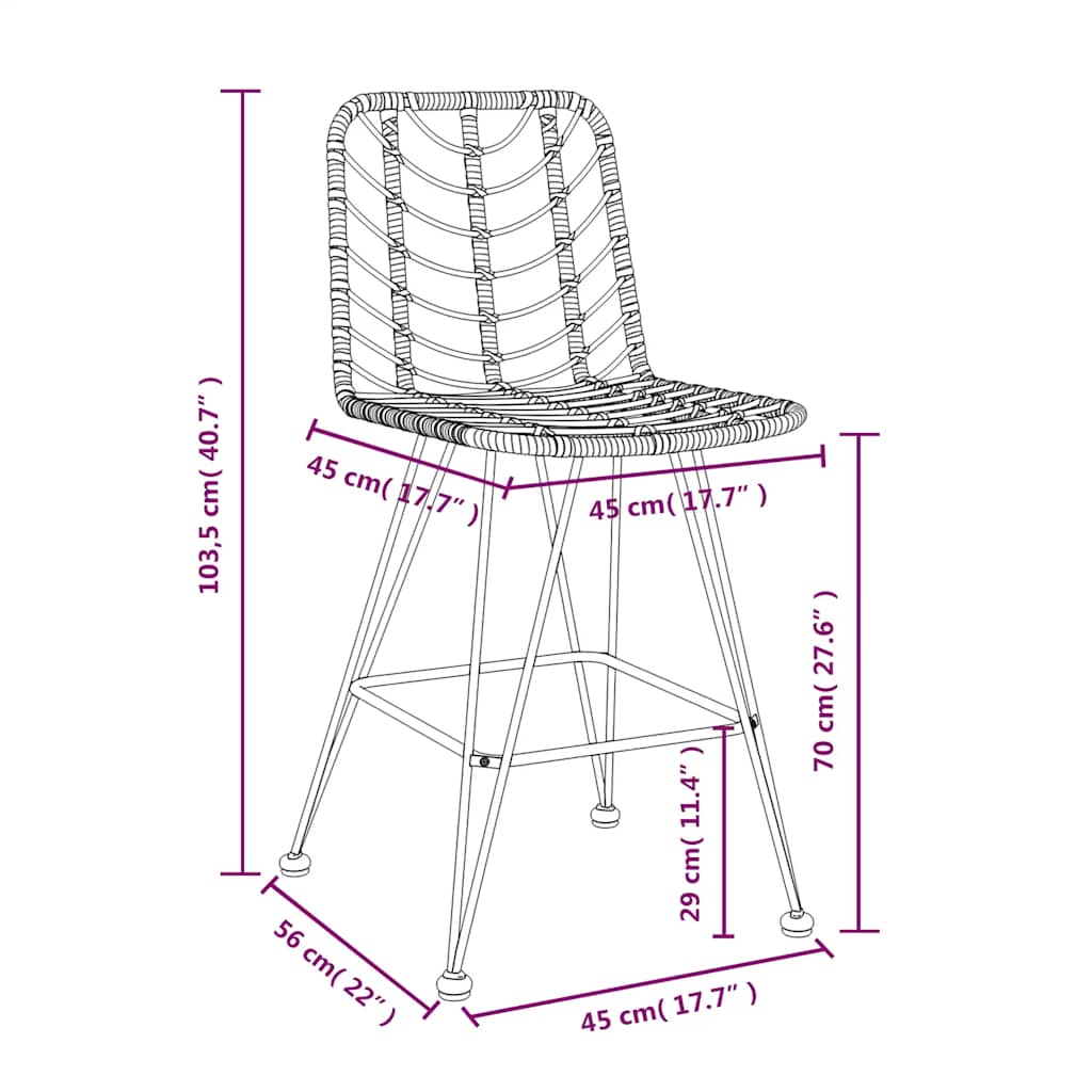 vidaXL Bar Stools 2 pcs Black 45x56x103.5 cm PE Rattan and Steel