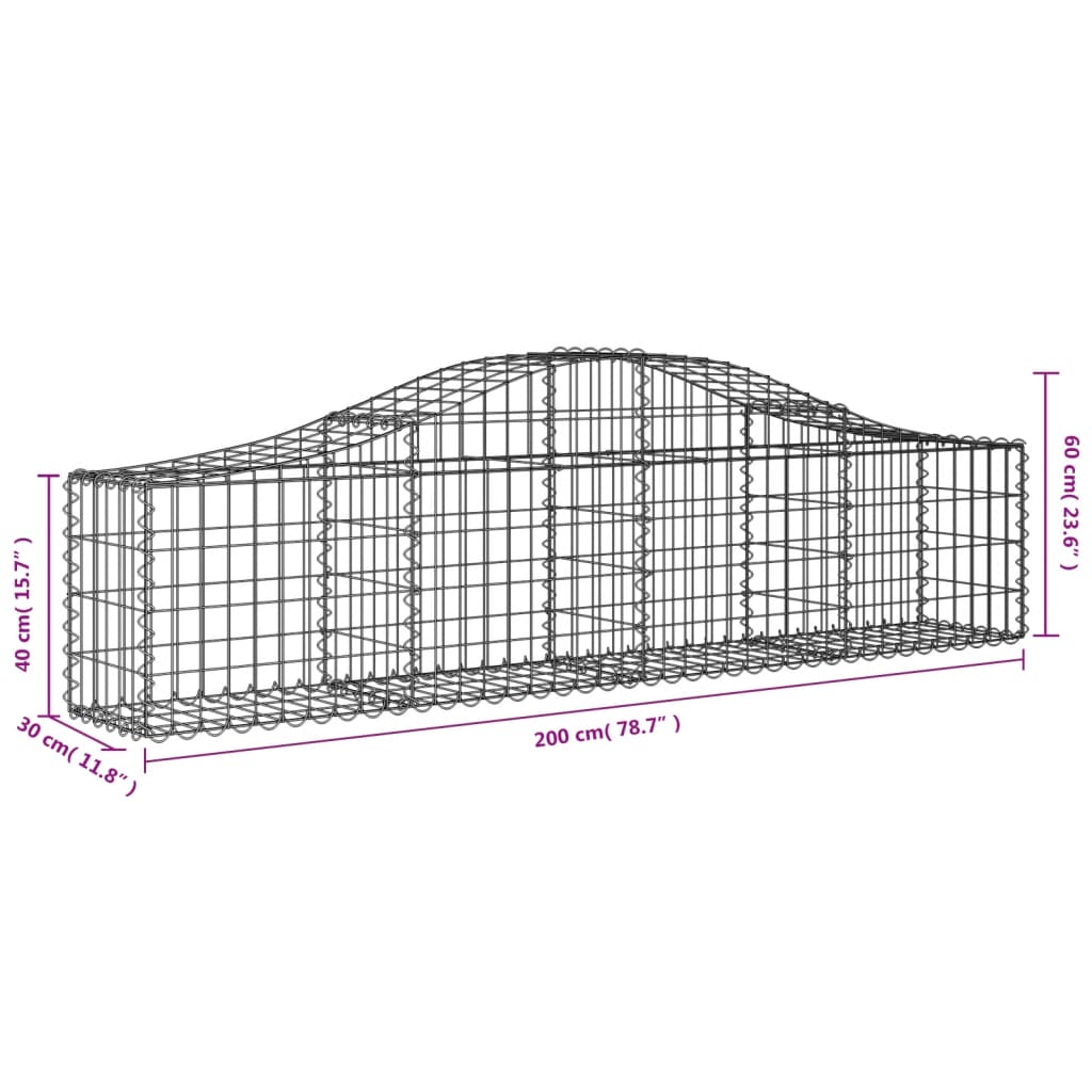 vidaXL Arched Gabion Baskets 9 pcs 200x30x40/60 cm Galvanised Iron