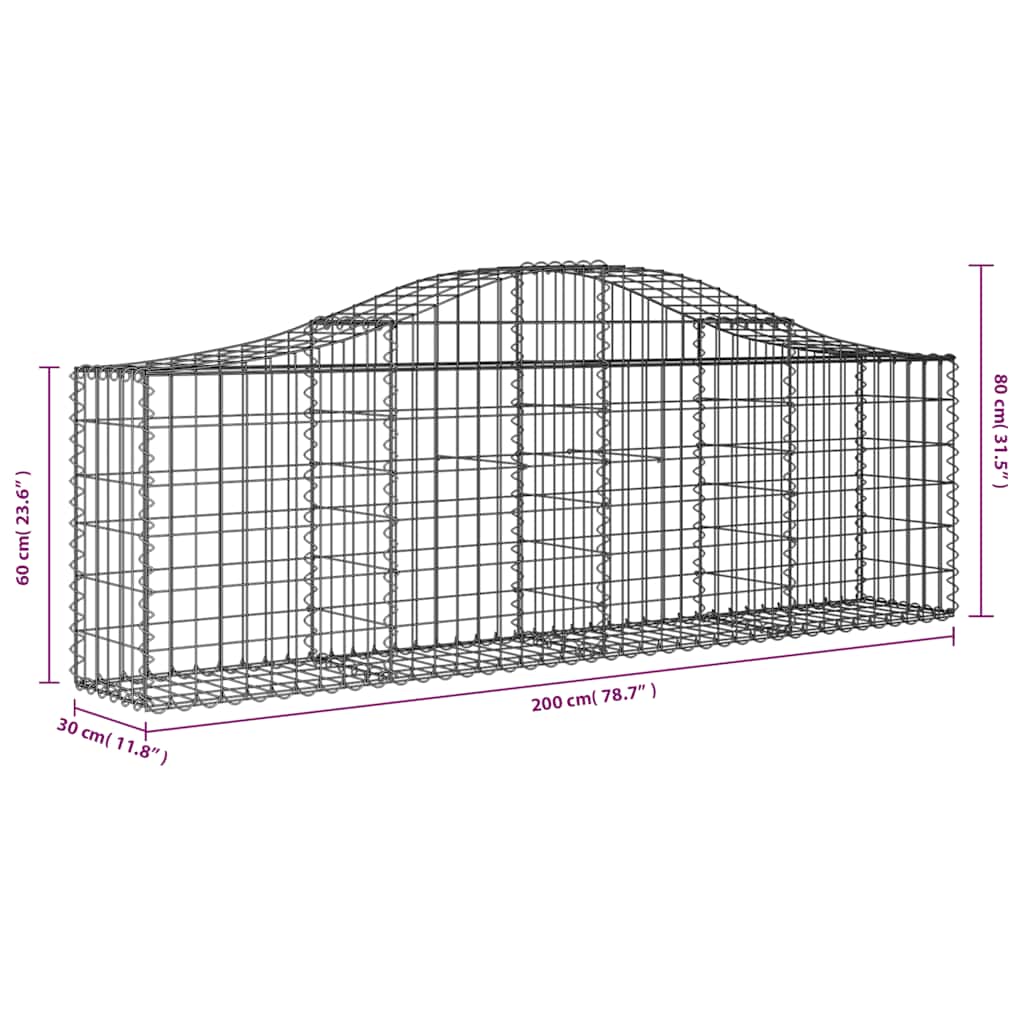 vidaXL Arched Gabion Baskets 2 pcs 200x30x60/80 cm Galvanised Iron