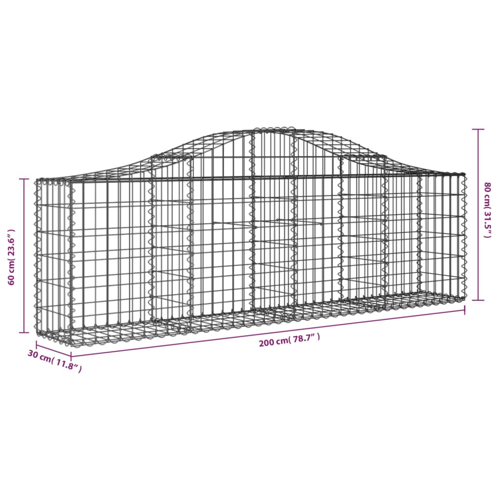 vidaXL Arched Gabion Baskets 15 pcs 200x30x60/80 cm Galvanised Iron