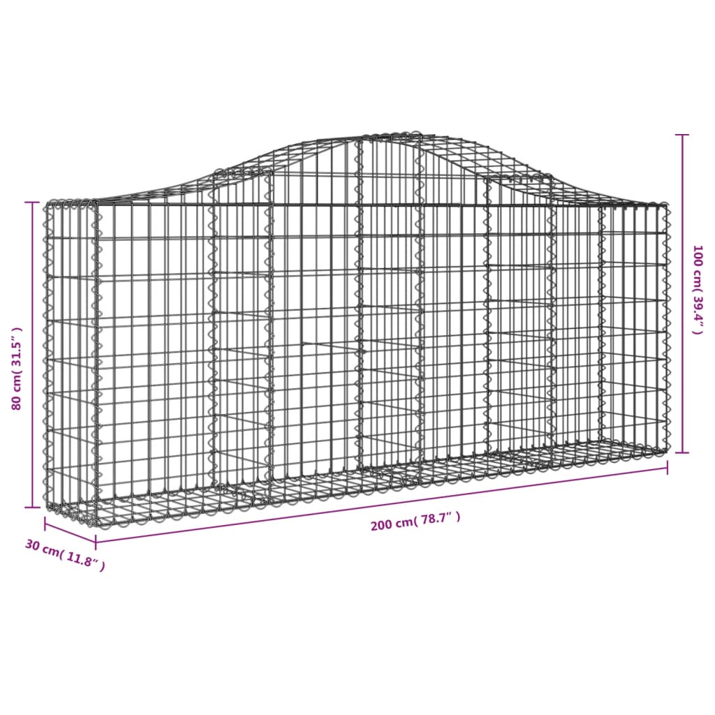 vidaXL Arched Gabion Baskets 12 pcs 200x30x80/100 cm Galvanised Iron