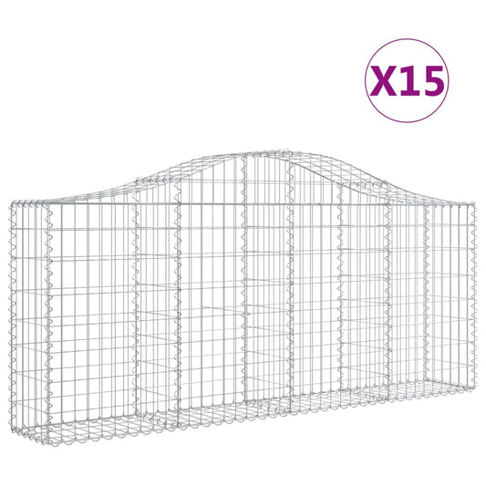 vidaXL Arched Gabion Baskets 15 pcs 200x30x80/100 cm Galvanised Iron