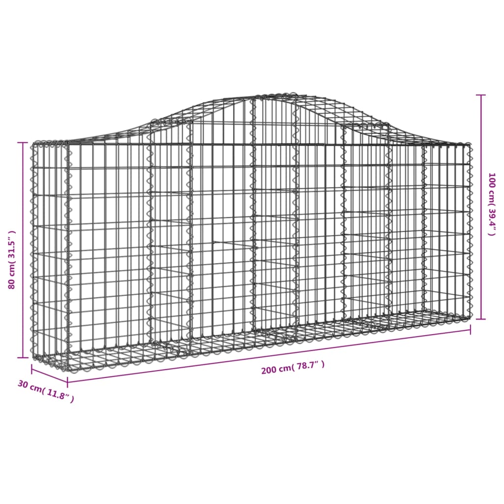vidaXL Arched Gabion Baskets 15 pcs 200x30x80/100 cm Galvanised Iron