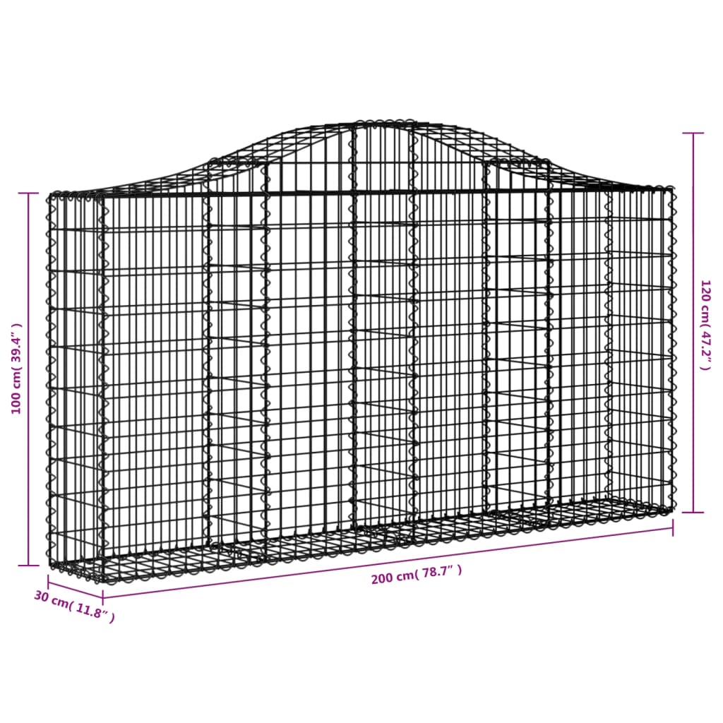 vidaXL Arched Gabion Baskets 3 pcs 200x30x100/120 cm Galvanised Iron
