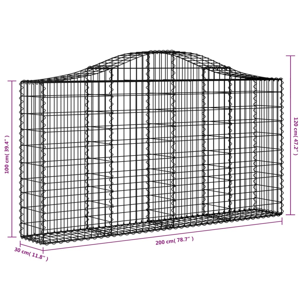 vidaXL Arched Gabion Baskets 11 pcs 200x30x100/120 cm Galvanised Iron