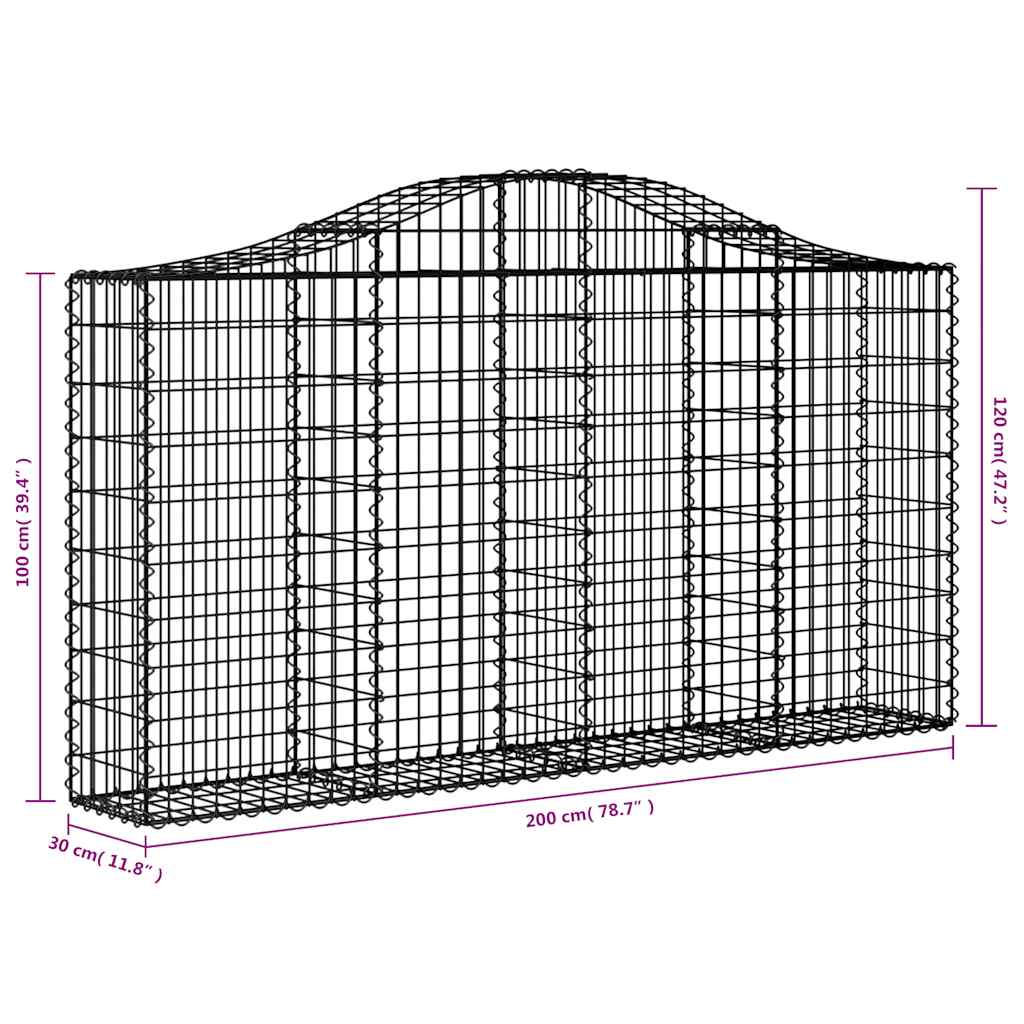 vidaXL Arched Gabion Baskets 12 pcs 200x30x100/120 cm Galvanised Iron