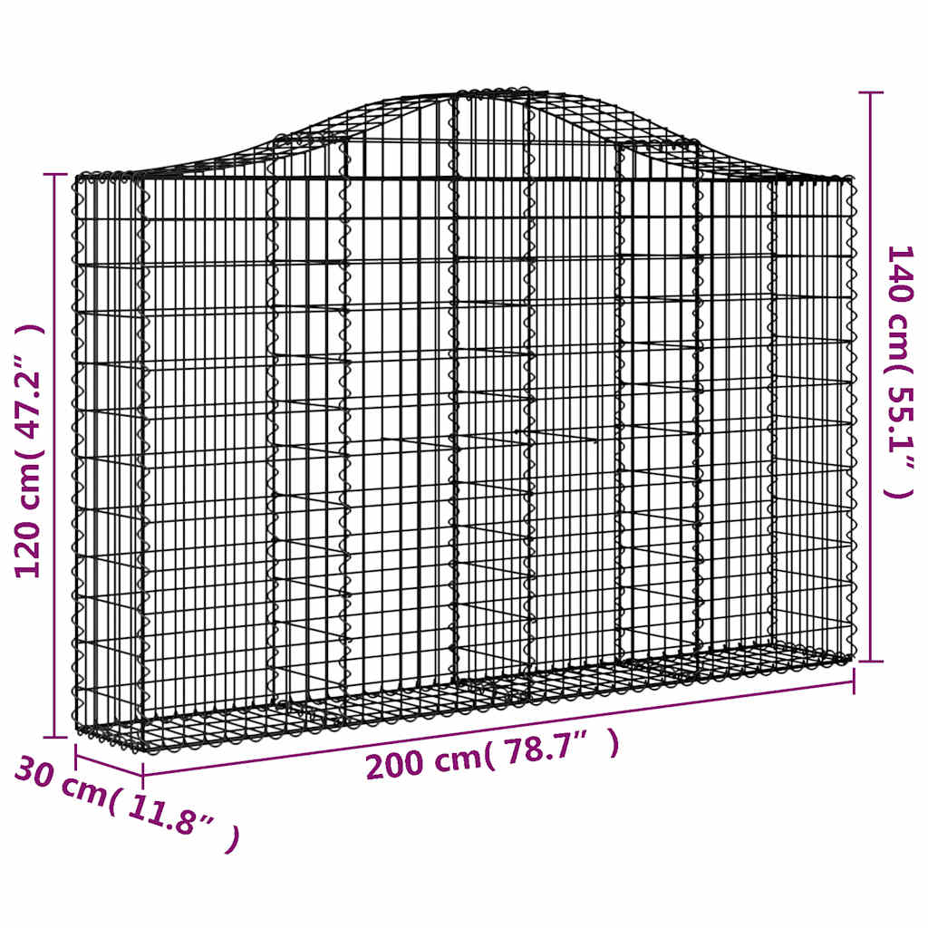 vidaXL Arched Gabion Baskets 2 pcs 200x30x120/140 cm Galvanised Iron