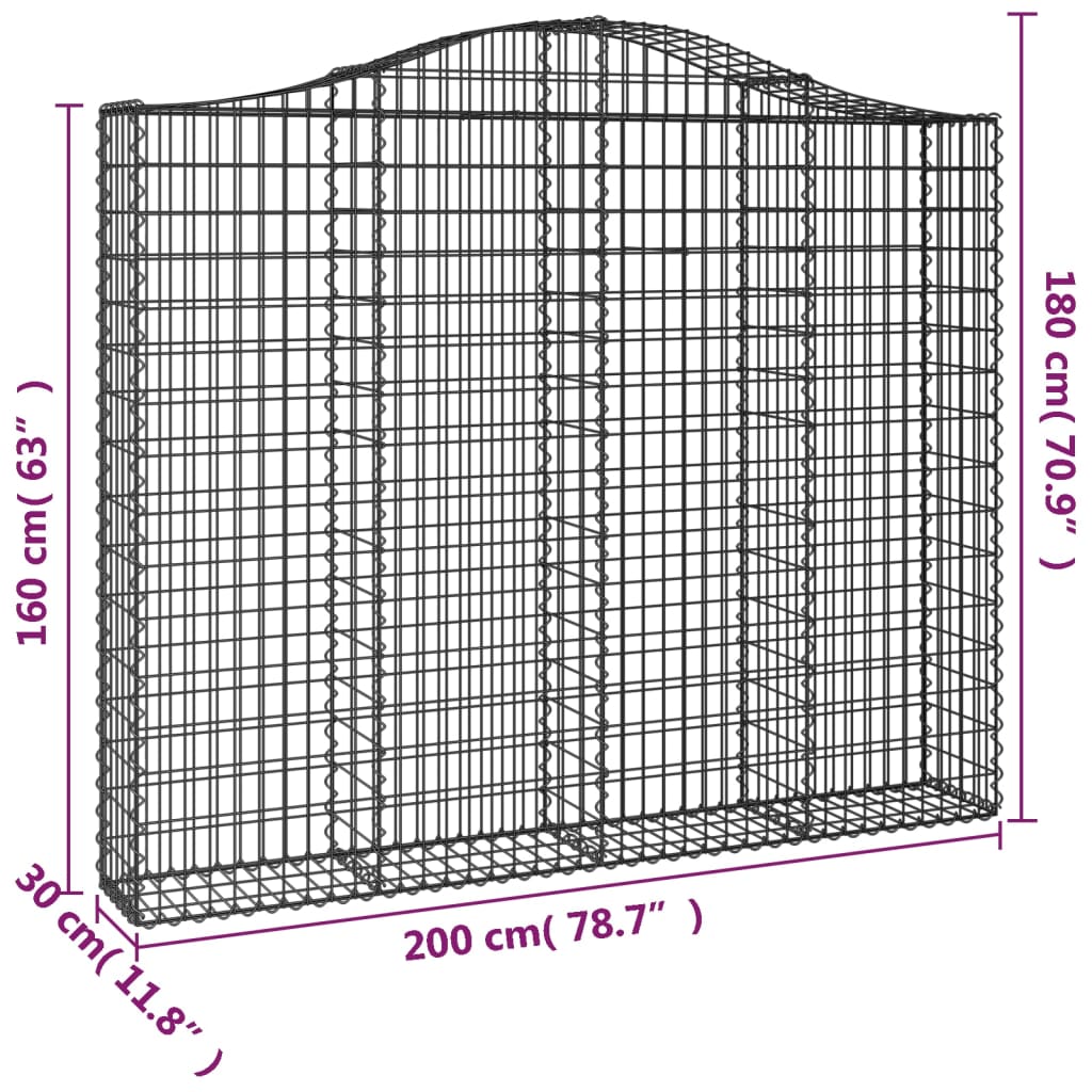 vidaXL Arched Gabion Baskets 2 pcs 200x30x160/180 cm Galvanised Iron
