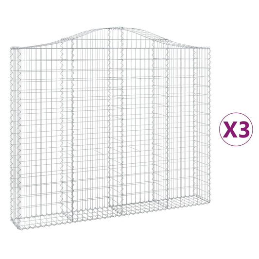 vidaXL Arched Gabion Baskets 3 pcs 200x30x160/180 cm Galvanised Iron