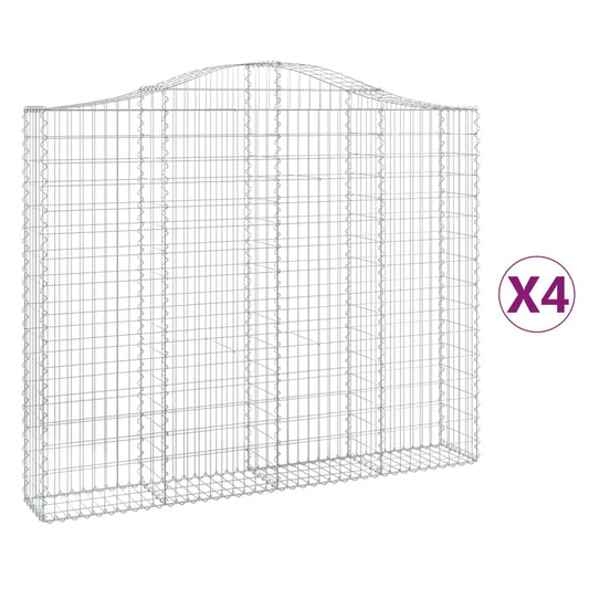 vidaXL Arched Gabion Baskets 4 pcs 200x30x160/180 cm Galvanised Iron