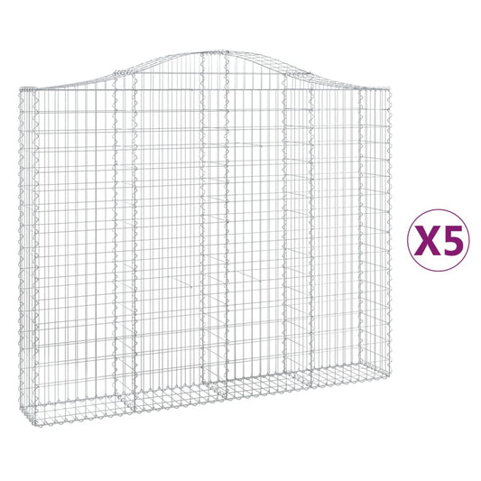 vidaXL Arched Gabion Baskets 5 pcs 200x30x160/180 cm Galvanised Iron