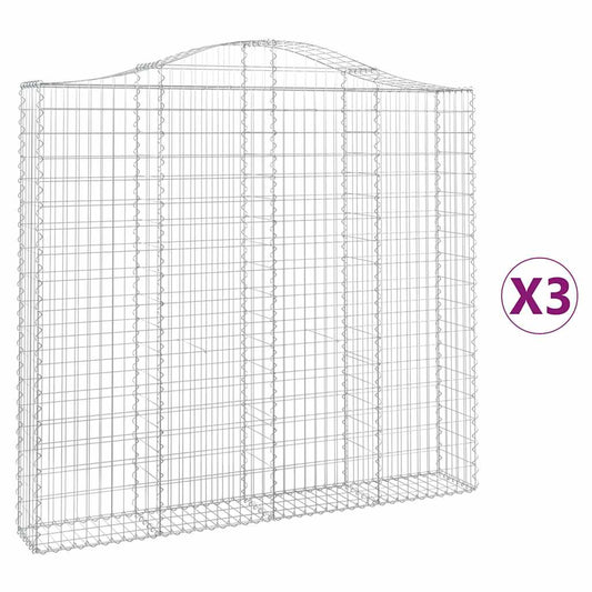 vidaXL Arched Gabion Baskets 3 pcs 200x30x180/200 cm Galvanised Iron
